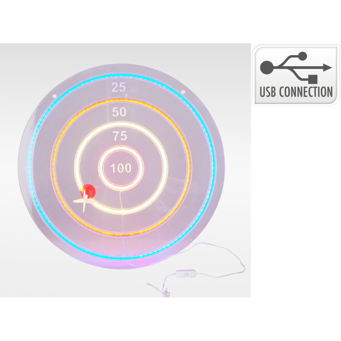 LED neon dartskive med 6 pile - 45x45x1,4 cm