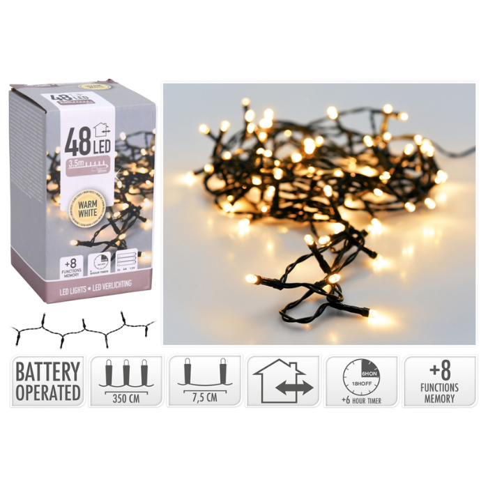 LED lyskæde 48 LED varm hvid batteridrevet - 3,5 m 