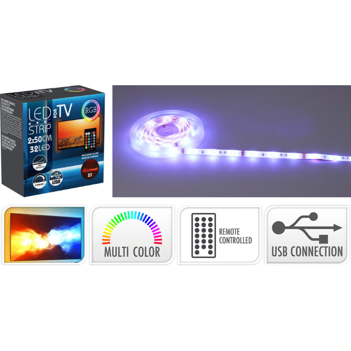 TV LED Strip mit Fernbedienung 0,5 m 32 LED 2x