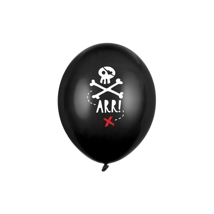 Schwarzer Ballon mit weißem Piratenmotiv 6x - 30 cm