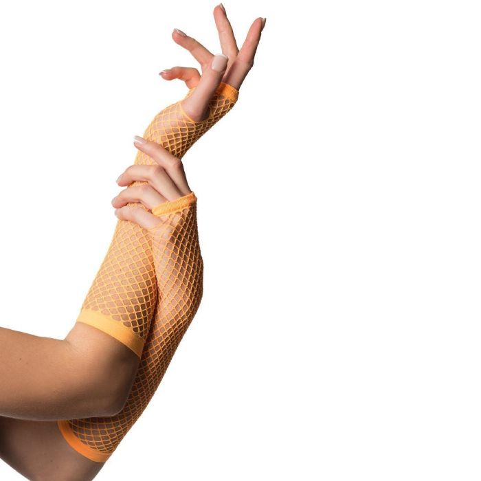 Lange fingerlose Netz-Handschuhe für Frauen Einheitsgröße neonorange