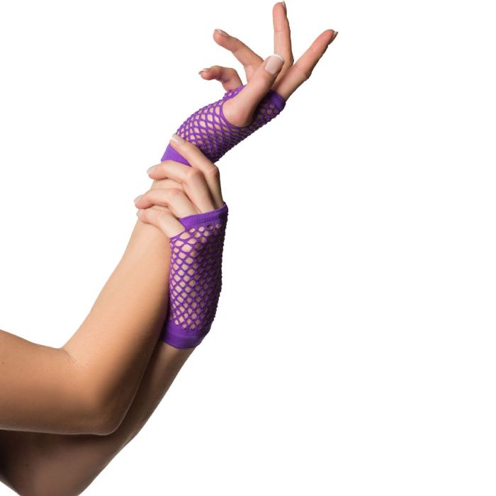 kurze fingerlose Netz-Handschuhe in Einheitsgröße für Frauen lila