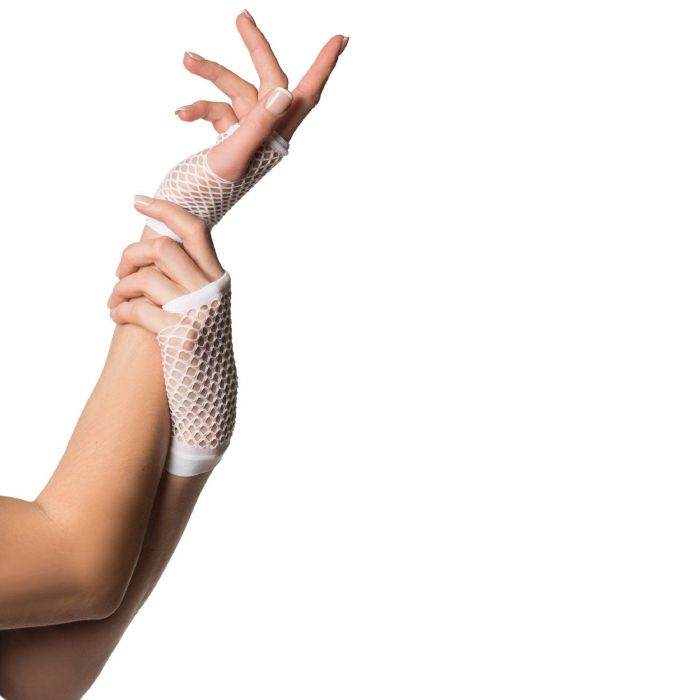 kurze fingerlose Netz-Handschuhe Einheitsgröße für Frauen weiß