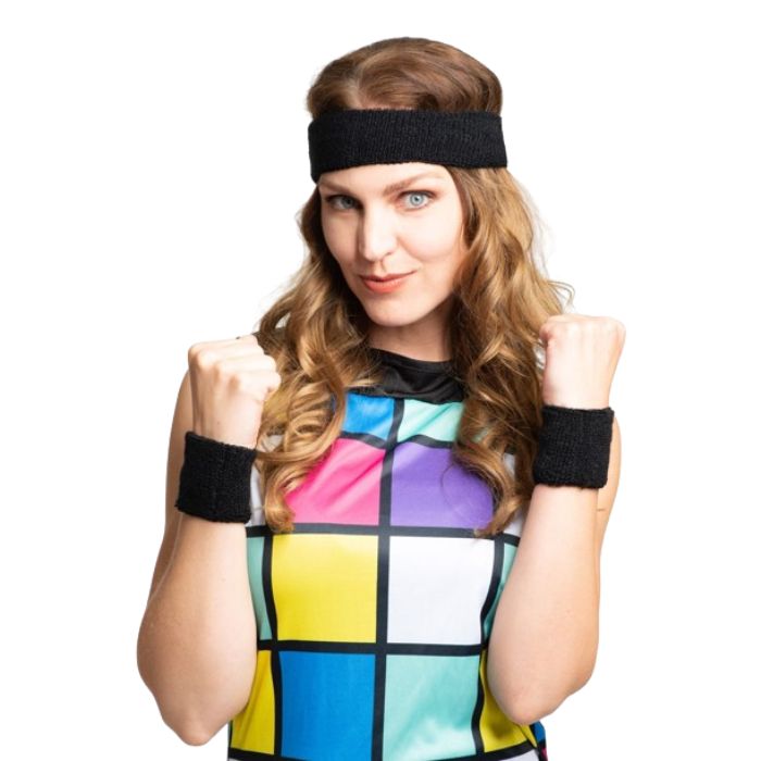 Schweißband-Set in Schwarz mit 2x Handgelenkbändern und Stirnband