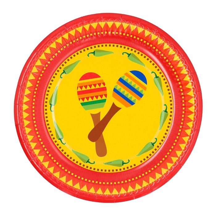 Mexicanske papir tallerkner med maracas 10x - Ø 23 cm