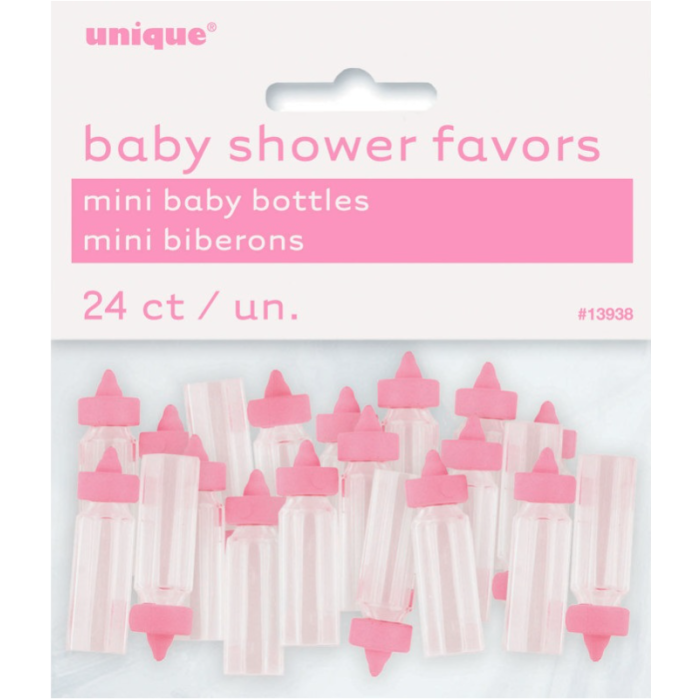 Mini-Schnullerflaschen für Babyparty 24x pink