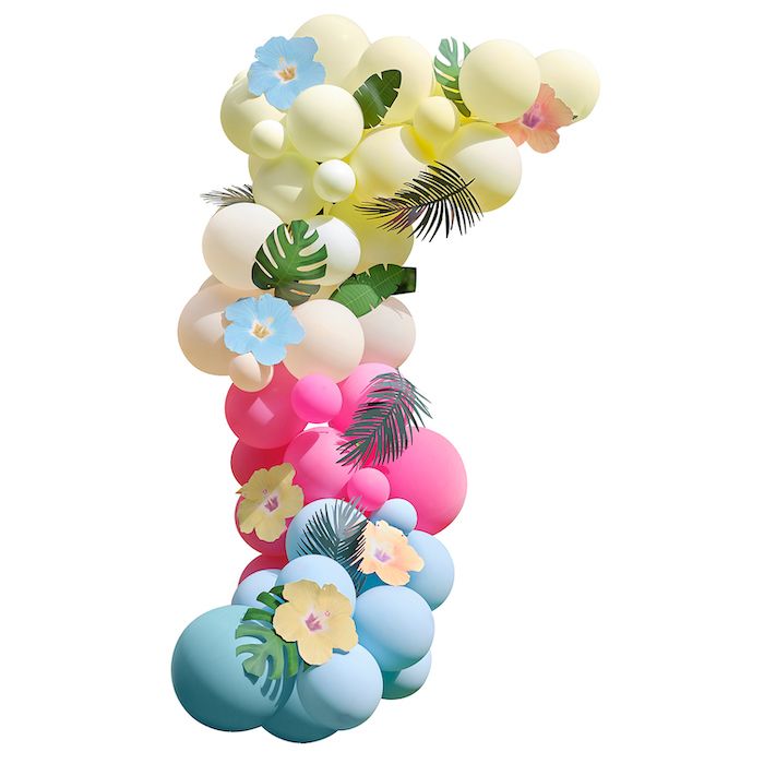 Bunter Hawaii Ballonbogen inkl. Ballons, Blumen und Palmenblätter