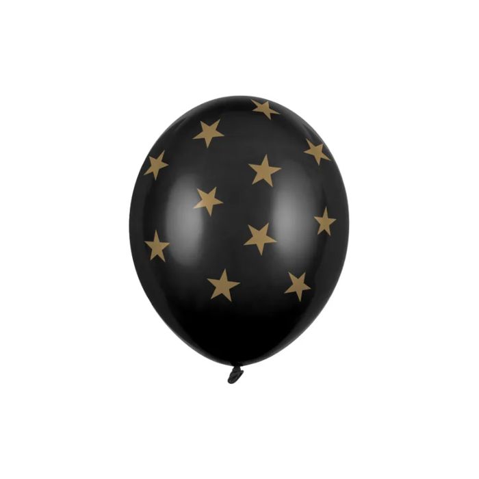 Ballon mit goldenen Sternen schwarz 6x - 30 cm 