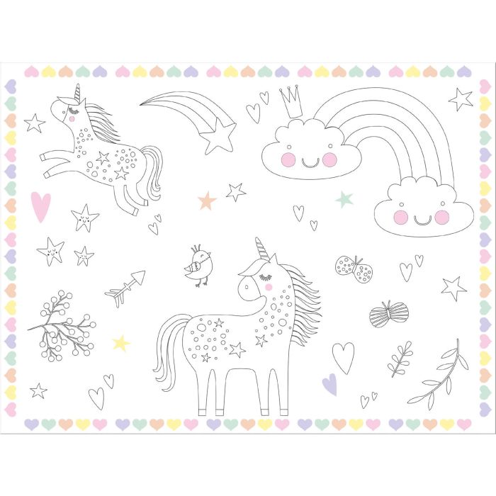 Malen Sie selbst Tischsets mit Einhornmotiven 6x - 40x30 cm