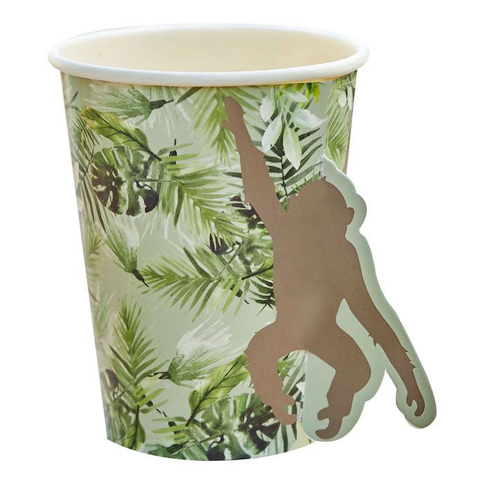 Pappbecher mit Palmenmotiv und Pop-Out Affe 8x - 260 ml