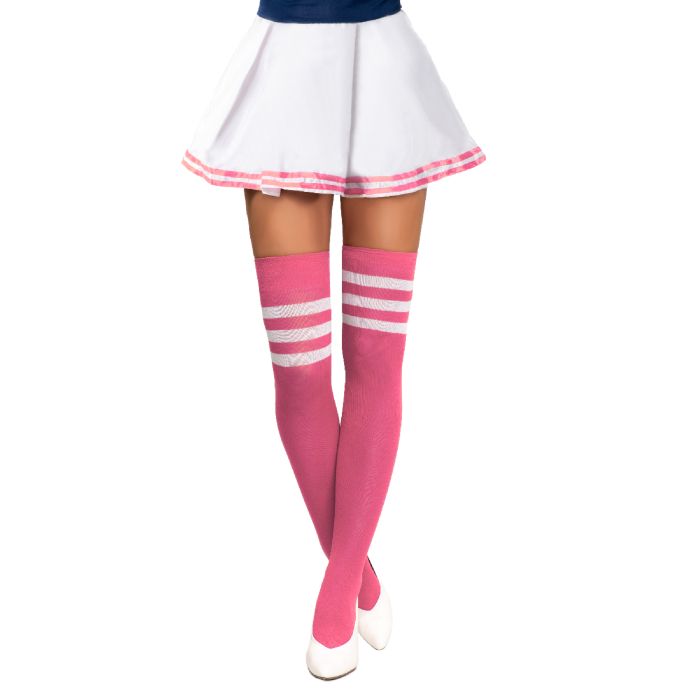 Cheerleader-Kniestrümpfe Einheitsgröße neon pink und weiß