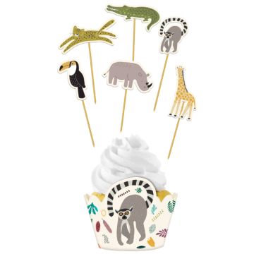 Cupcake Dekorationsset mit Zoo Motiven 6x 