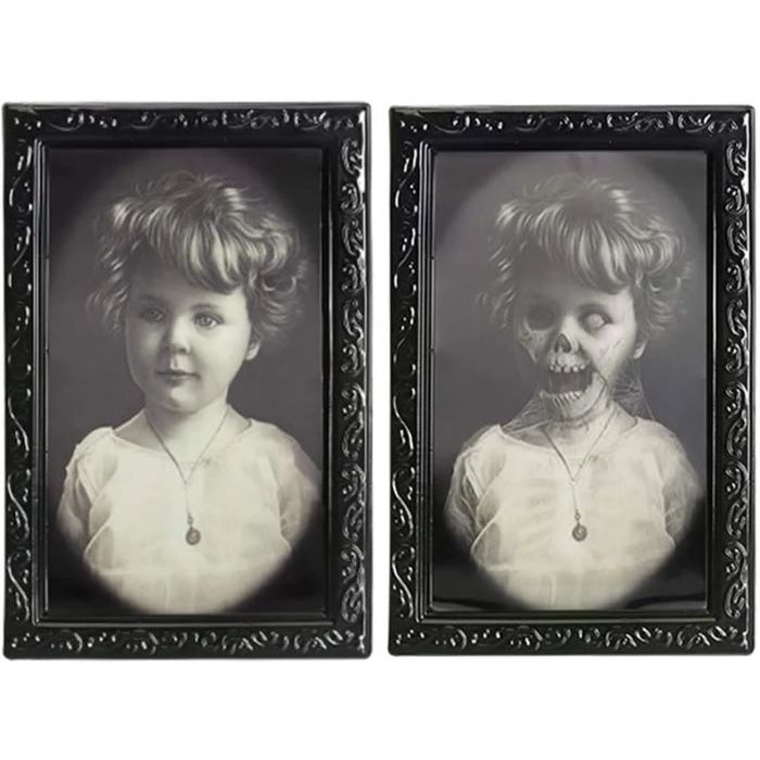 Unheimliches 3D-Halloween-Porträt mit wechselndem Bild 38x25 cm - Baby-Mädchen-Porträt