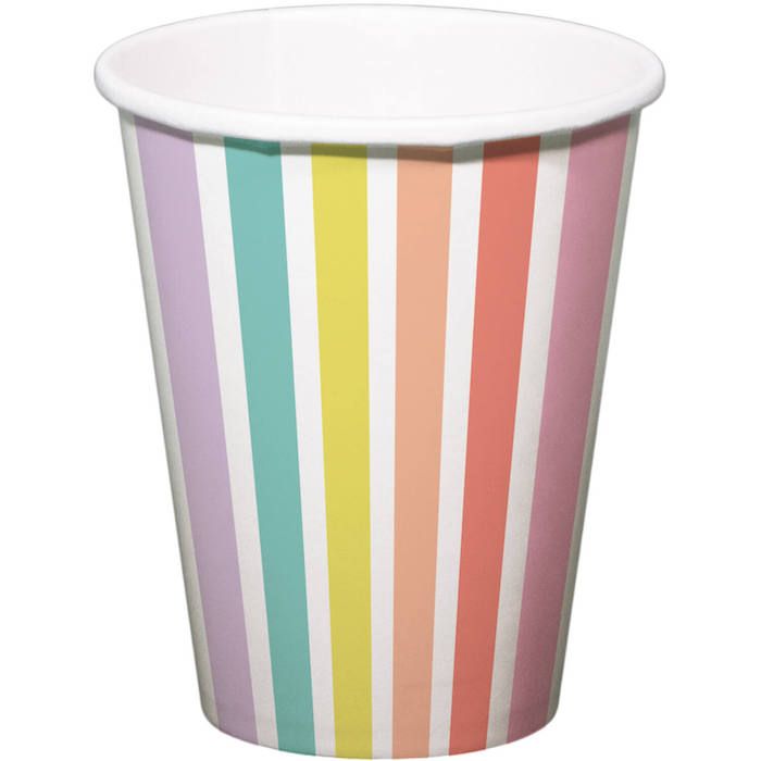 Papptassen mit pastellfarbenen Streifen 6x - 250 ml