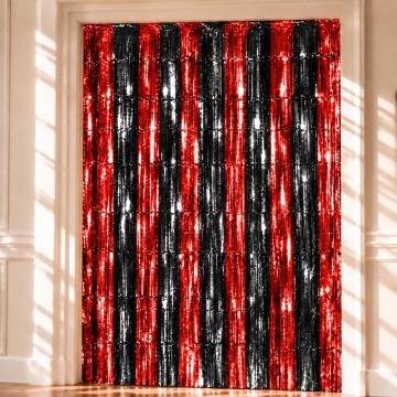 Schwarz-orange gestreifter Glitzer-Vorhang - 100 x 240 cm