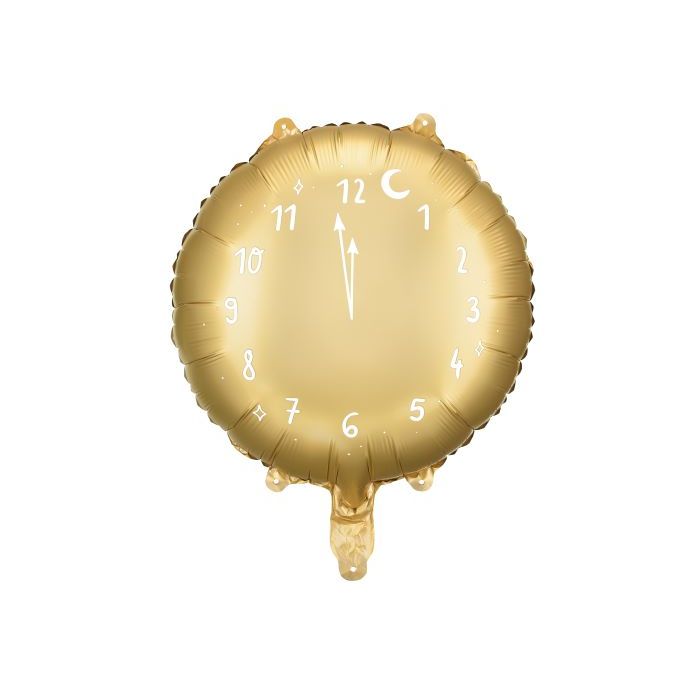 Goldfarbener runder Uhren-Folienballon - 45 cm