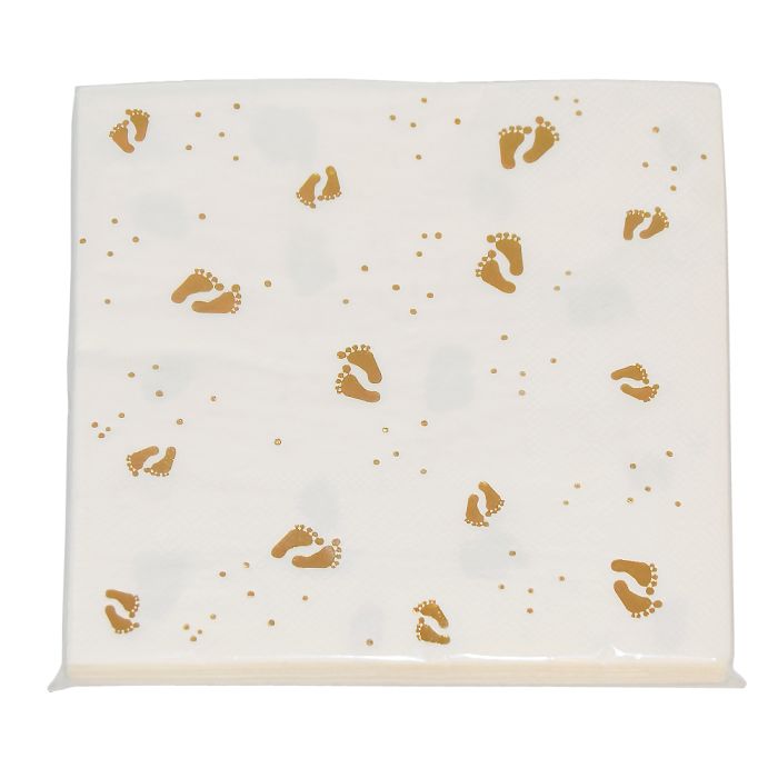 Servietten mit goldenen Babyfüßen 16x - 33x33 cm