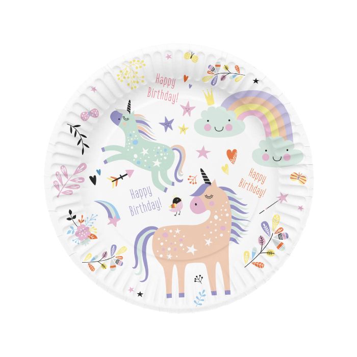 Pappteller im Einhorn-Design 8x - 23 cm