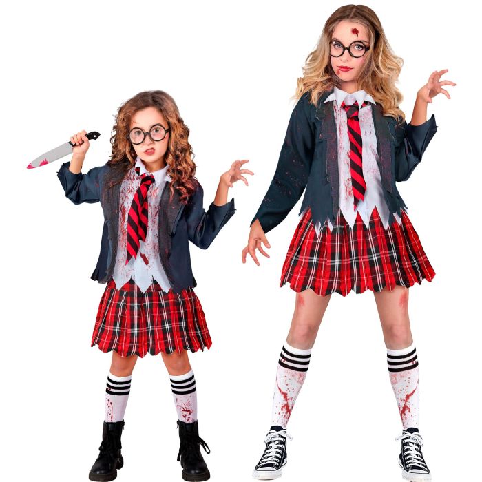 Zombie Schulmädchen Kostüm für Mädchen - 4 Teile
