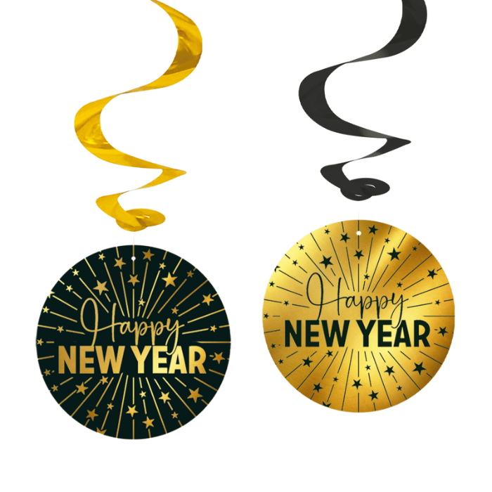 Silvester Swirls 4x Schwarz und Gold - 95 cm