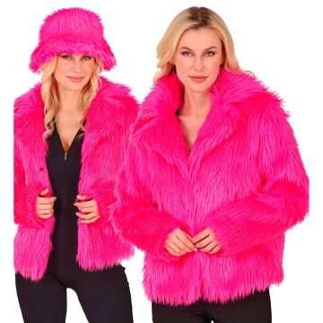 Neon-pinke Kunstfelljacke für Damen
