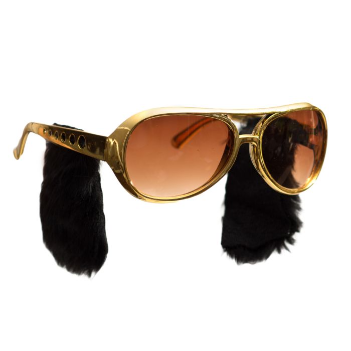 Elvis Sonnenbrillen in Gold mit Schnurrbart