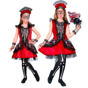 Zucker-Schädel Kleid für Mädchen mit Kopfschmuck