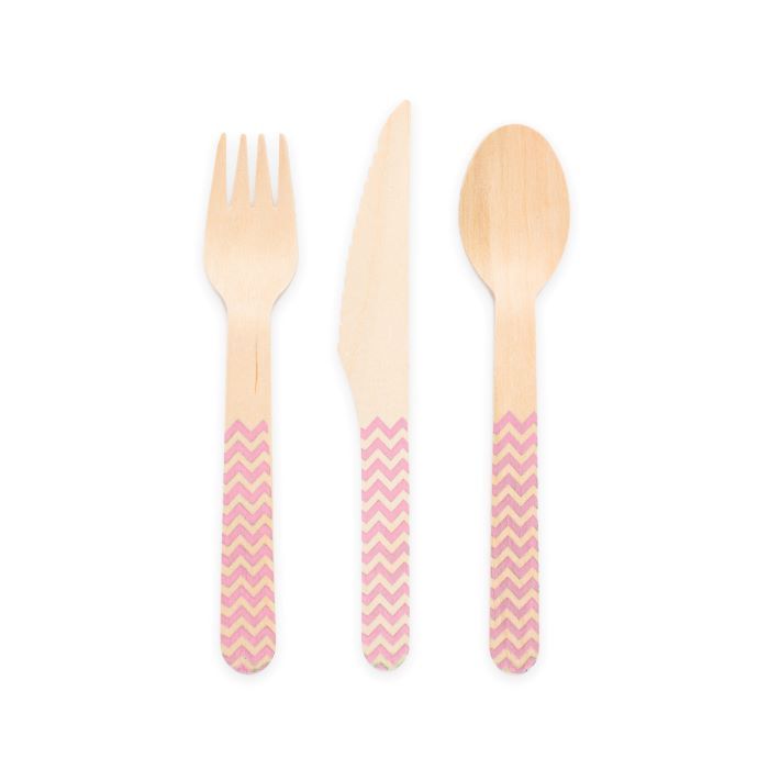 Holzbesteck rosa gemustert 18 Teile - 16 cm