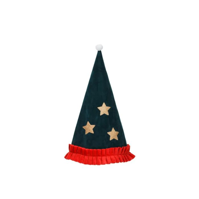 Weihnachts-Elfenmütze grün mit goldener Stern 46 cm