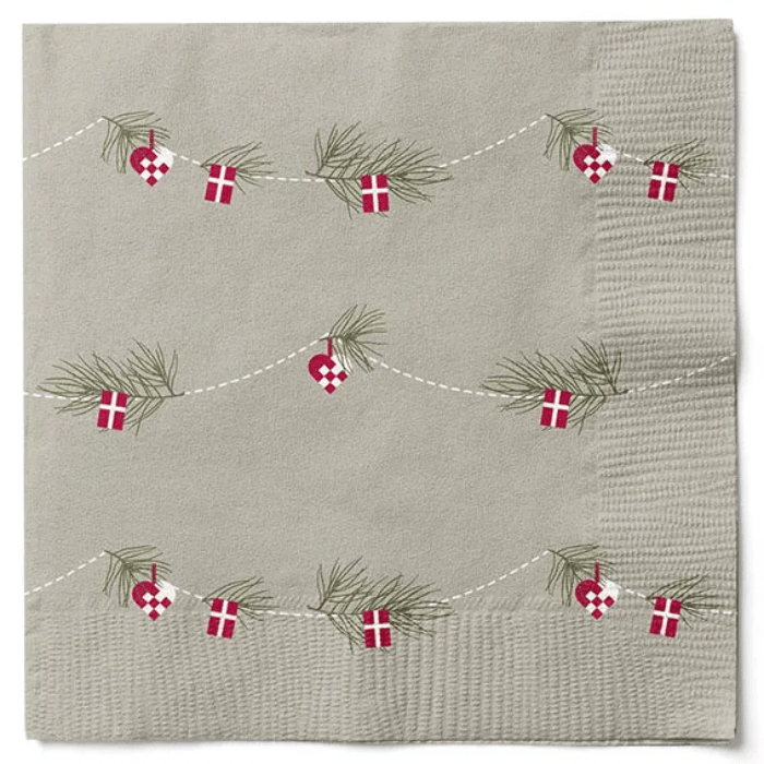 Servietten mit Weihnachtsherzen und Dannebrog 20x - 33x33 cm