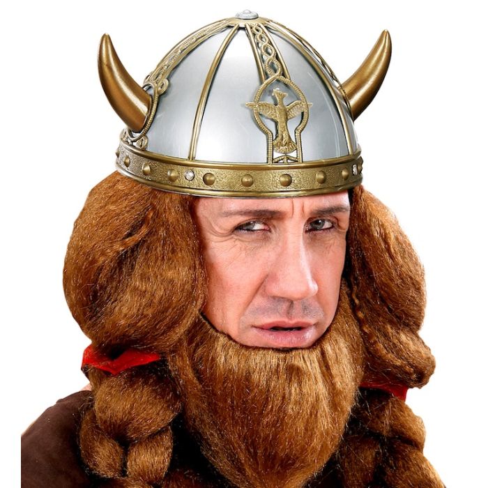 Vikingerhelm in Gold und Silber mit Hörnern
