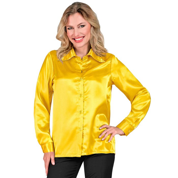 Gelbes Discohemd aus Satin für Damen
