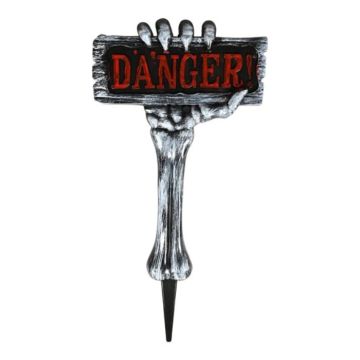 Silberne Halloween-Skelethand-Schild Gefahr 28x54 cm Det Gamle Apotek