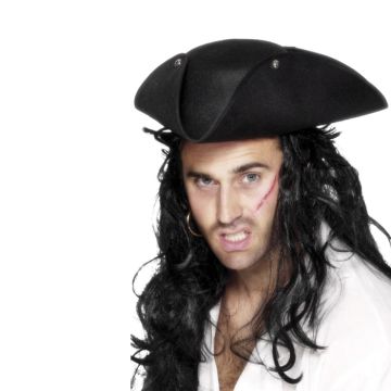 Schwarzer Piratenhut mit silbernen Knöpfen 