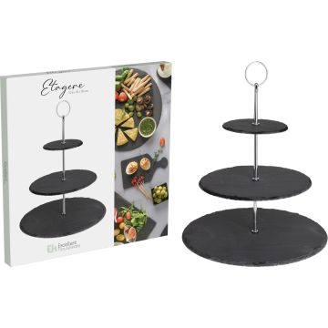 Etagere aus Schiefer mit 3 Ebenen und Griff aus Chrom