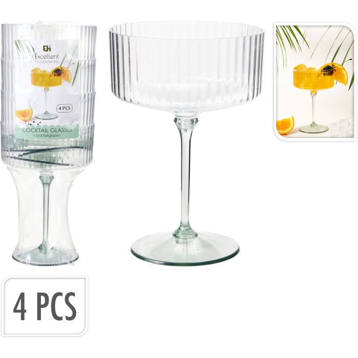 Cocktailgläser 4 stk. in Coupe-Form mit hellgrünem Stiel