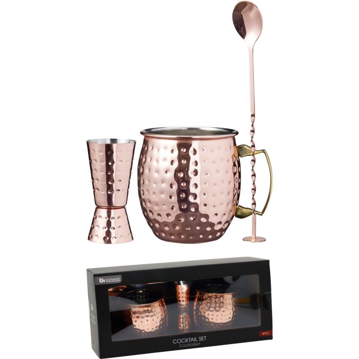 Moscow Mule Cocktailset mit 2 Bechern, 4 Teile, kupferfarben