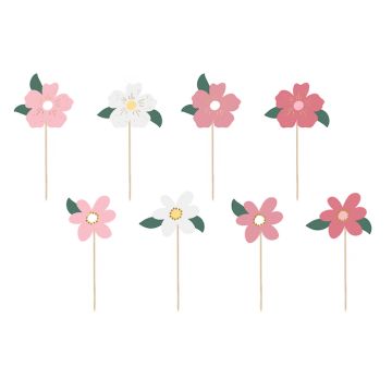 Rosa Blumen auf Holzstäbchen 8x - 14 cm