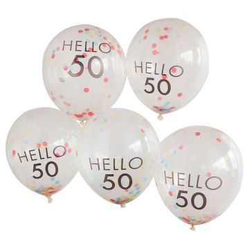 Hello 50 bunte Konfetti Geburtstagsballons 5x 