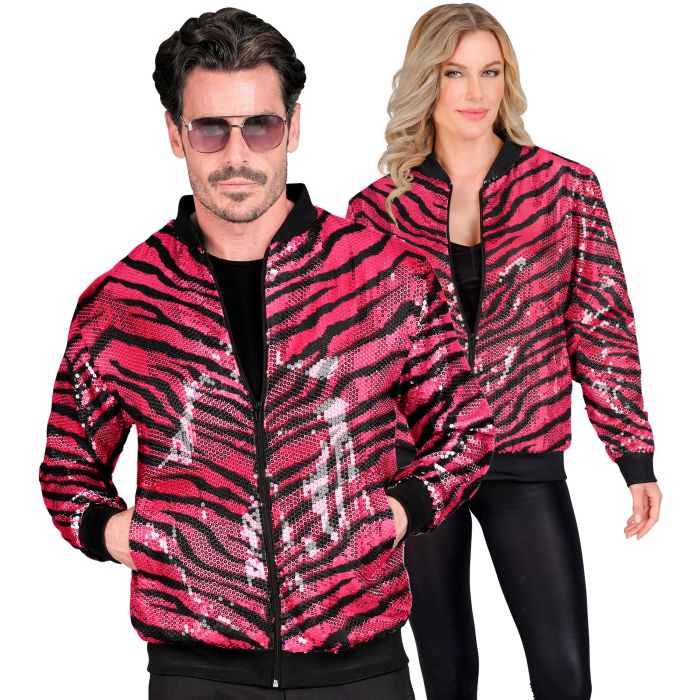 Pailletten-Bomberjacke mit Zebradruck in Pink