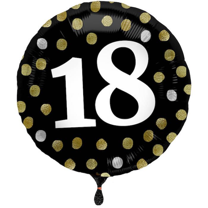 18 Jahre Folienballon in Schwarz mit Punkten 45 cm