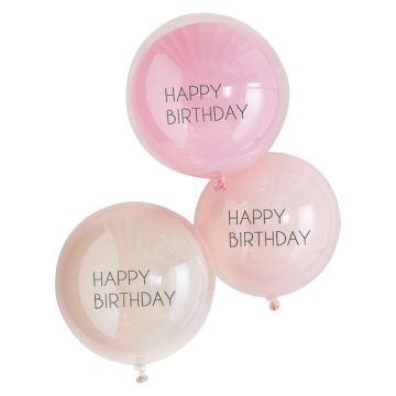 Doppellagige Happy Birthday Ballons Rosa 3 stk. - 45 cm