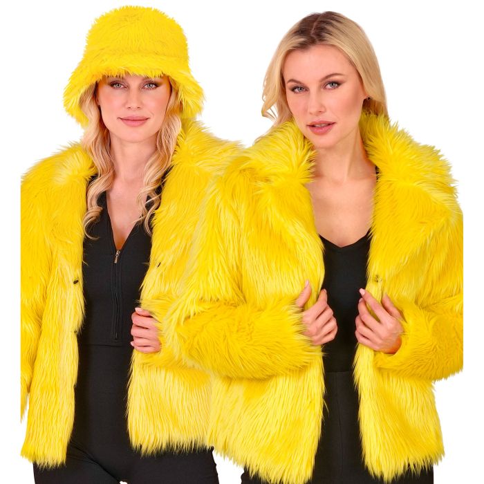 Weiche gelbe Kunstpelzjacke für Damen