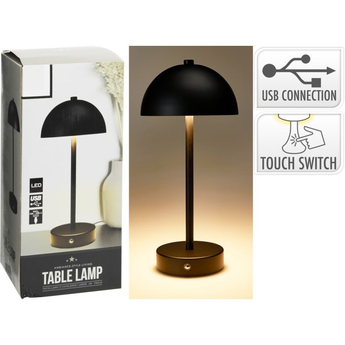 Wiederaufladbare Tischlampe in schwarzem Metall ca. 31 cm