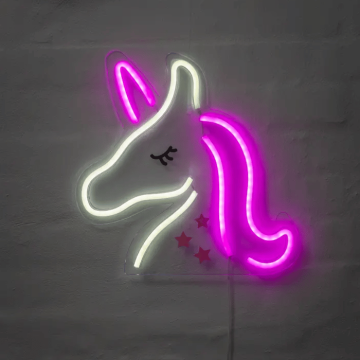 Enhjørning neon LED skilt - 33x33 cm