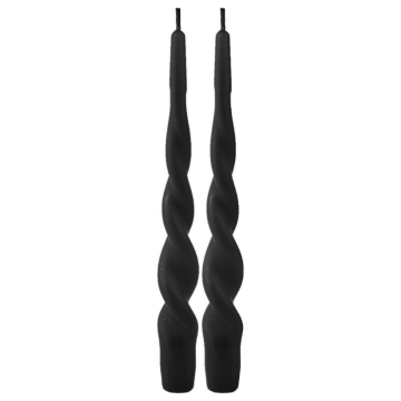 Gedrehte Stabkerzen schwarz 2x - 24 cm