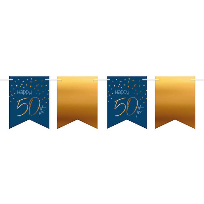 "Happy 50th" Wimpelgirlande Blau - 6 m
