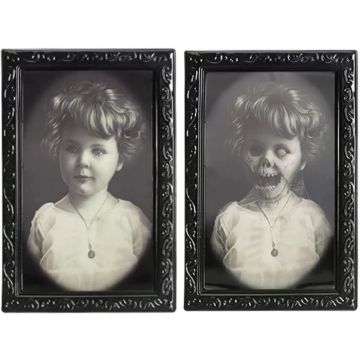 Unheimliches 3D-Halloween-Porträt mit wechselndem Bild 38x25 cm - Baby-Mädchen-Porträt