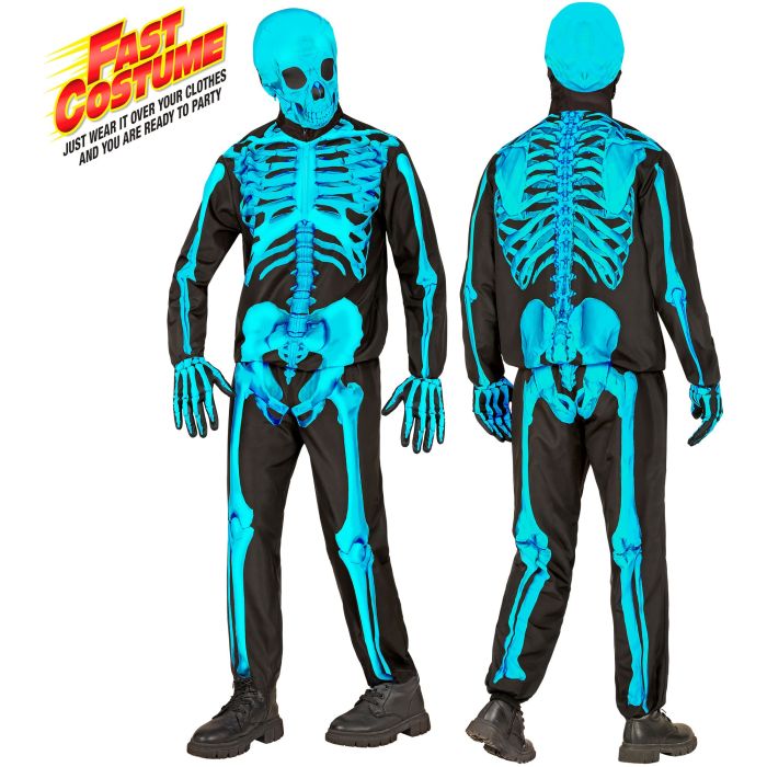 Neon-Skelettkostüm für Jungen, türkisblau