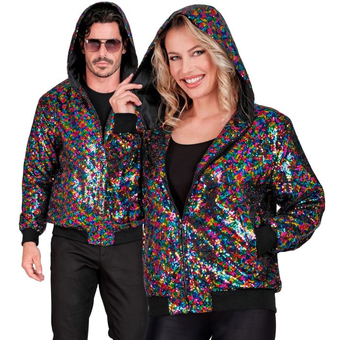 Multicolour Pailletten-Bomberjacke mit Kapuze